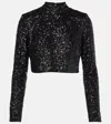 Frame Cropped Sequin Top In Black In Black
