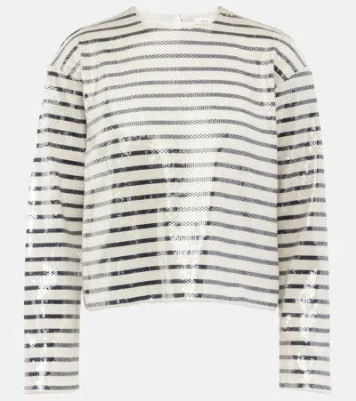 FRAME SEQUINED STRIPED COTTON TOP COAT