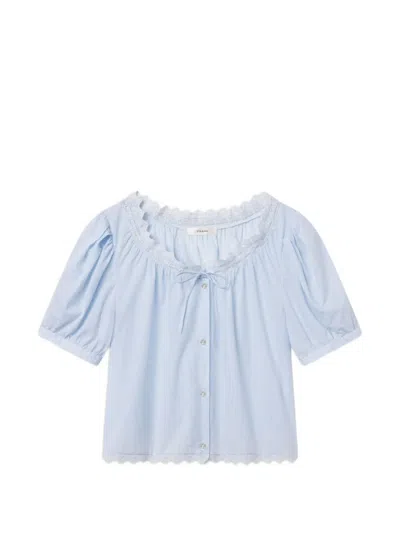 Frame Serene Lace-trim Striped-pattern Blouse In Blue