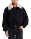 Frame Mixed Leather Bomber Jacket In Black