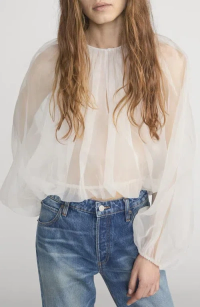 Frame Sheer Silk Top In White