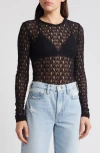 Frame Sheer Stretch Lace Top In Black