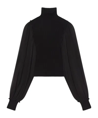Frame Sheer-sleeve Blouse In Black