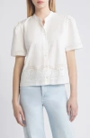 Frame Stripe Split Neck Organic Cotton Popover Top In White
