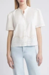 Frame Stripe Split Neck Organic Cotton Popover Top In White