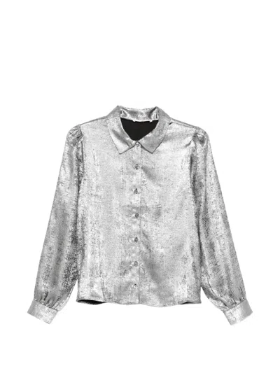 Frame Shiny Staple Blouse In Gray