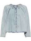 Frame Denim Gathered Blouse In Blue