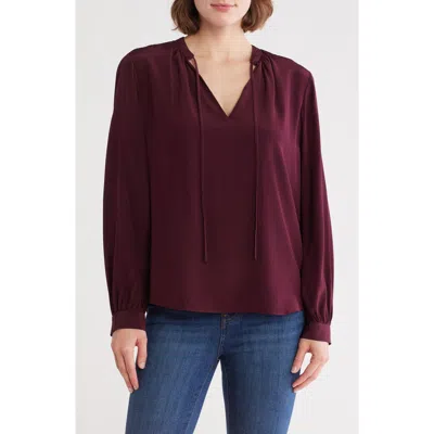 Frame Shirred Long Sleeve Silk Top