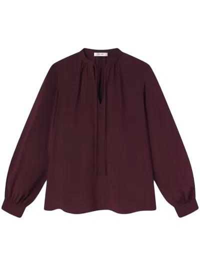 Frame Shirred Tie-front Blouse In Red