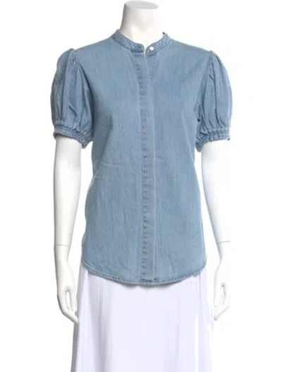 Pre-owned Frame Short Sleeve Blouse In Blue