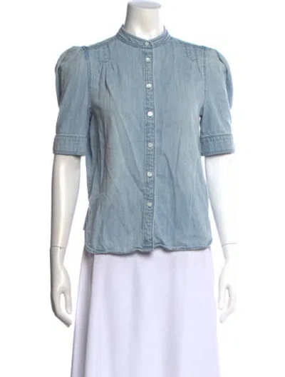 Pre-owned Frame Short Sleeve Blouse In Blue