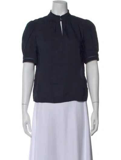Pre-owned Frame Short Sleeve Blouse In Blue
