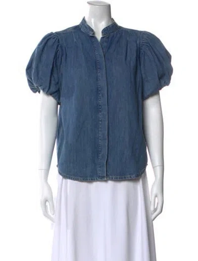 Pre-owned Frame Short Sleeve Blouse In Blue