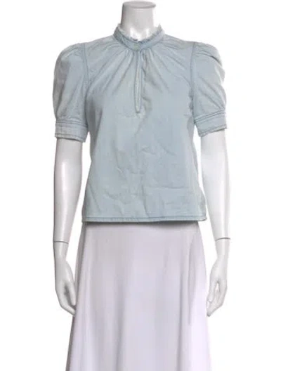 Pre-owned Frame Short Sleeve Blouse In Blue