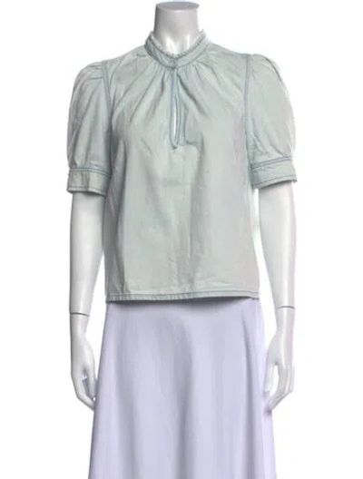 Pre-owned Frame Short Sleeve Blouse In Blue