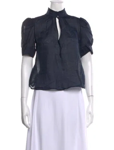 Pre-owned Frame Short Sleeve Blouse In Blue