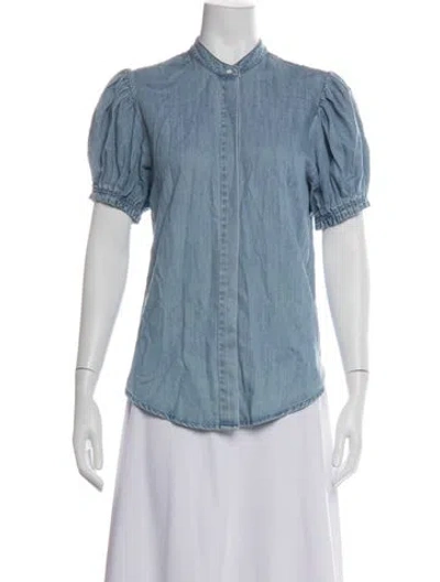 Pre-owned Frame Short Sleeve Blouse In Blue