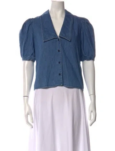 Pre-owned Frame Short Sleeve Blouse In Blue