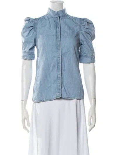Pre-owned Frame Short Sleeve Blouse In Blue
