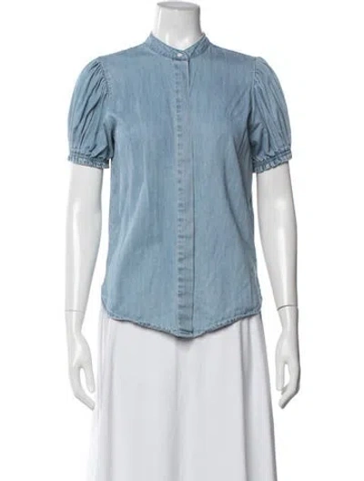 Pre-owned Frame Short Sleeve Blouse In Blue