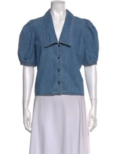 Pre-owned Frame Short Sleeve Blouse In Blue