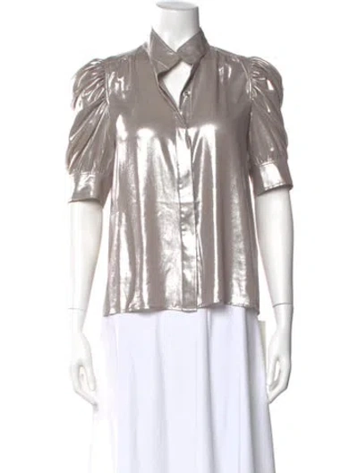 Pre-owned Frame Short Sleeve Blouse In Gray