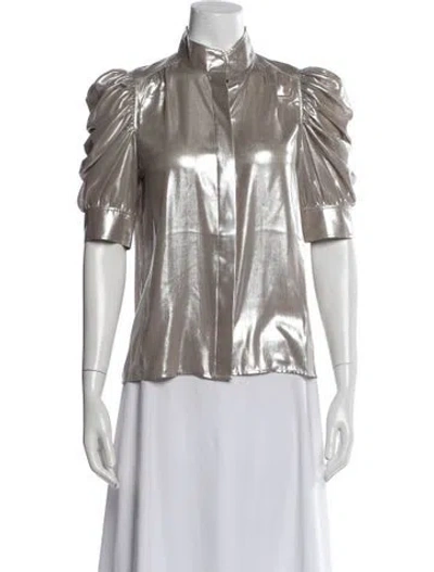 Pre-owned Frame Short Sleeve Blouse In Gray