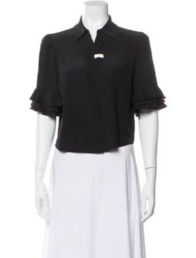 Pre-owned Frame Short Sleeve Blouse In Gray