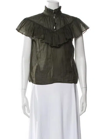 Pre-owned Frame Short Sleeve Blouse In Green