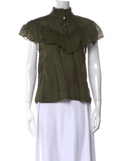 Pre-owned Frame Short Sleeve Blouse In Green