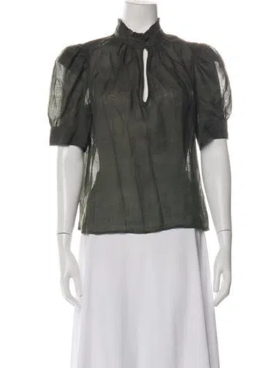 Pre-owned Frame Short Sleeve Blouse In Green