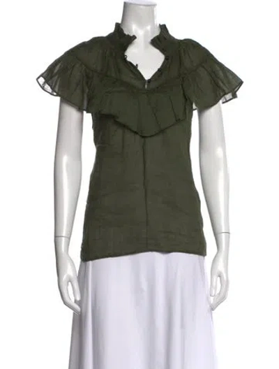 Pre-owned Frame Short Sleeve Blouse In Green