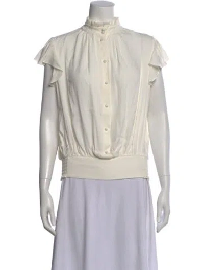 Pre-owned Frame Short Sleeve Blouse In White