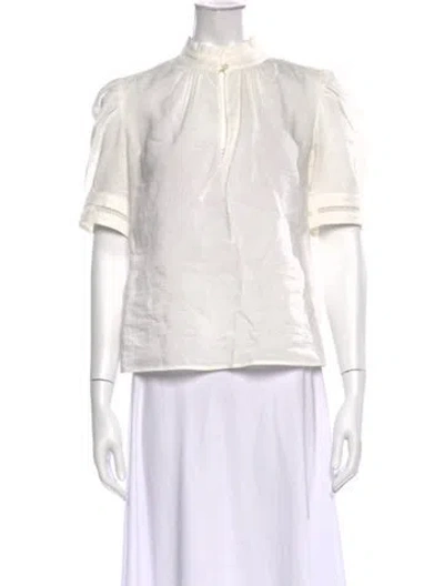 Pre-owned Frame Short Sleeve Blouse In White