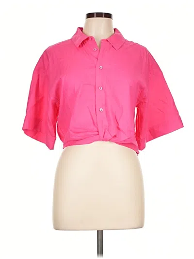 Frame Short Sleeve Button Down Shirt In Pink