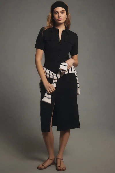 Frame Short-sleeve Buttondown Midi Dress In Black