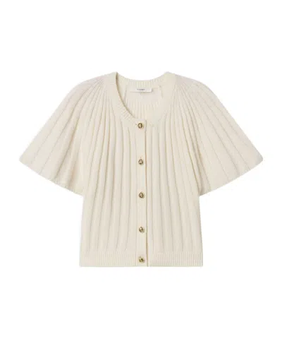 Frame Short Sleeve Buttoned Cardigan In White