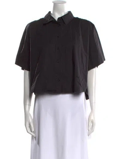 Pre-owned Frame Short Sleeve Button-up Top In Black