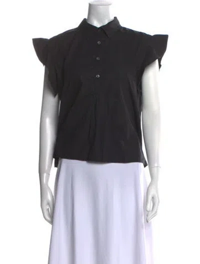 Pre-owned Frame Short Sleeve Button-up Top In Black