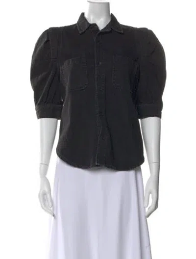 Pre-owned Frame Short Sleeve Button-up Top In Black