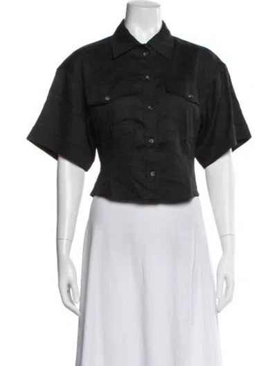 Pre-owned Frame Short Sleeve Button-up Top In Black