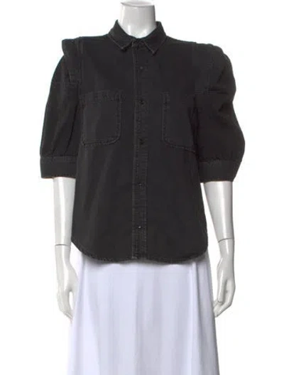 Pre-owned Frame Short Sleeve Button-up Top In Black