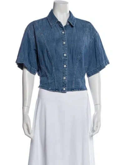 Pre-owned Frame Short Sleeve Button-up Top In Blue