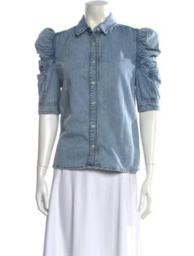 Pre-owned Frame Short Sleeve Button-up Top In Blue