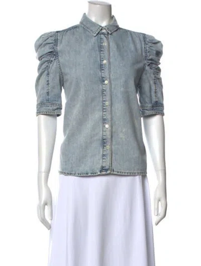 Pre-owned Frame Short Sleeve Button-up Top In Blue