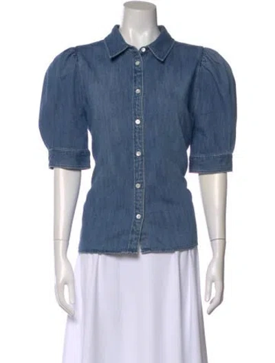 Pre-owned Frame Short Sleeve Button-up Top In Blue