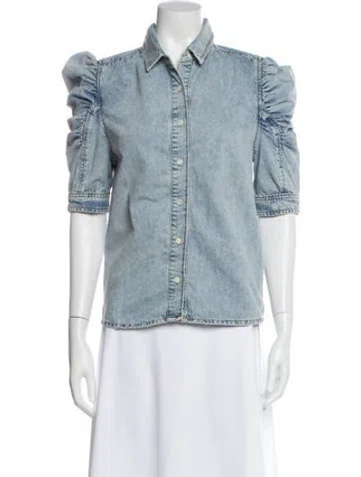 Pre-owned Frame Short Sleeve Button-up Top In Blue