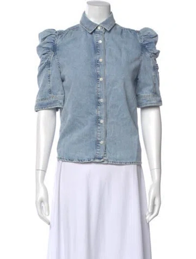 Pre-owned Frame Short Sleeve Button-up Top In Blue