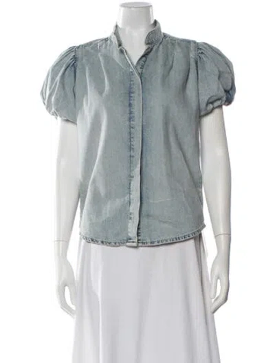 Pre-owned Frame Short Sleeve Button-up Top In Blue