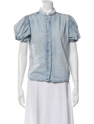 Pre-owned Frame Short Sleeve Button-up Top In Blue